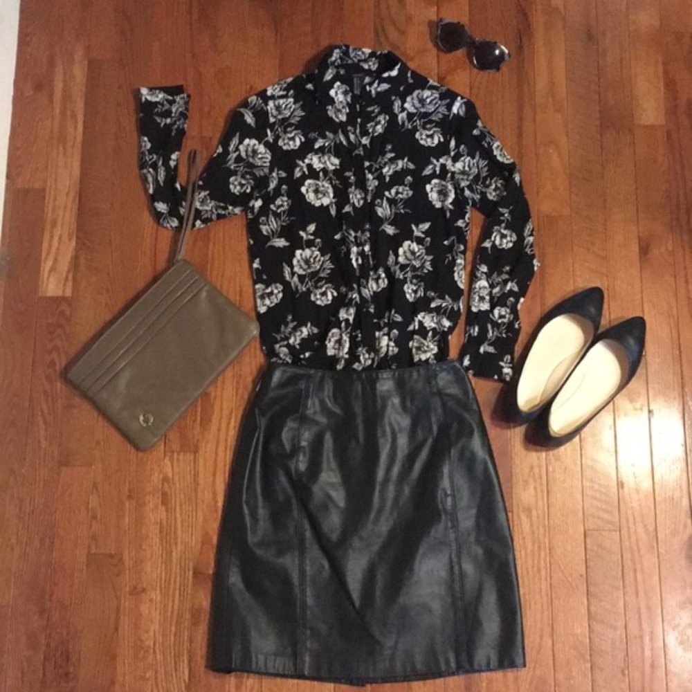 Vintage LNR Black Leather Pencil Skirt Size 4